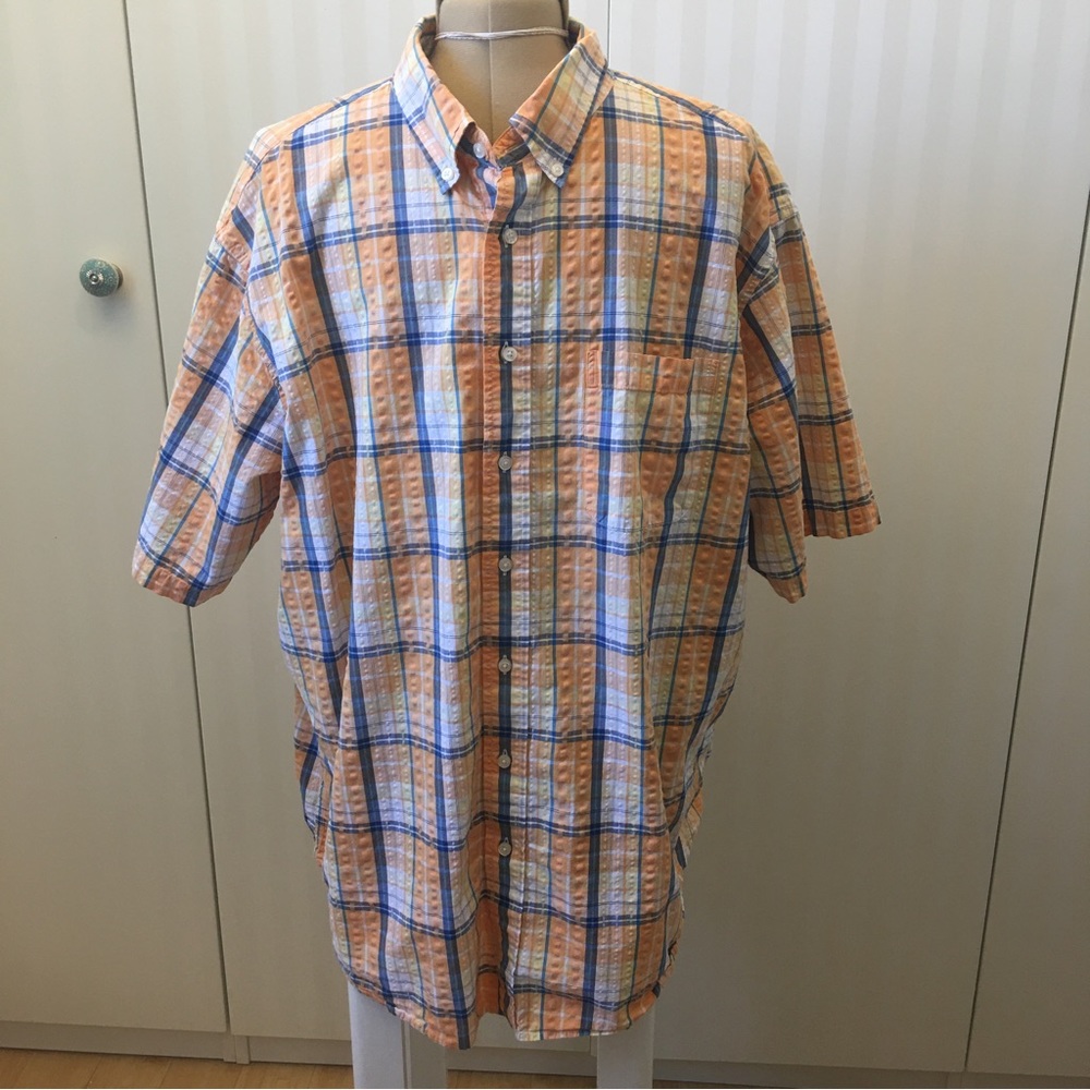 Jos A Bank Stays Cool orange blue plaid cotton Mens button down Size XXL